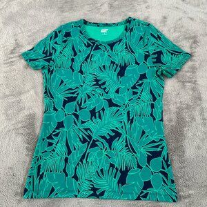 Lands' End Green Navy Short Sleeve Tee Shirt SMALL 6/8 Tropical Cotton